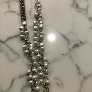Anne Klein long gold necklace with pearls and clear crystals NWT **costume**